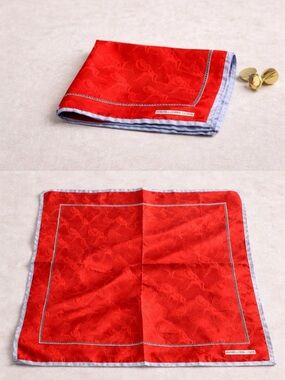Kieselstein Cord Men’s Gavrovche Print Silk Square Scarf Size 17” X 17” red